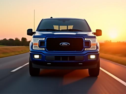 2019 Ford F-150 pickup truck in blue on a highway