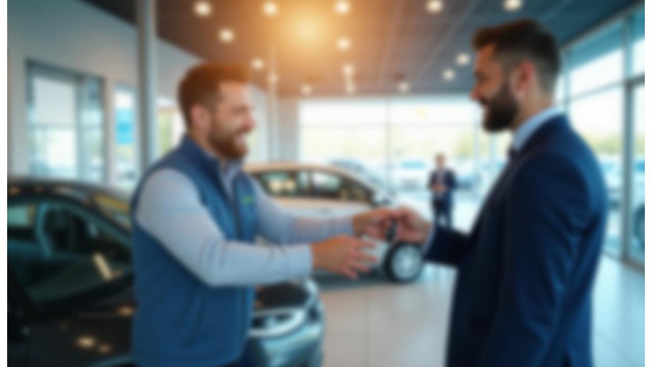 Customer handing over car keys to a Diamond Cut Autos representative in a bright dealership showroom